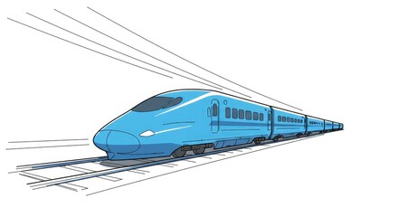 Sleek blue high-speed train in motion, capturing the essence of modern travel and efficient transportation across vast distances with dynamic lines.