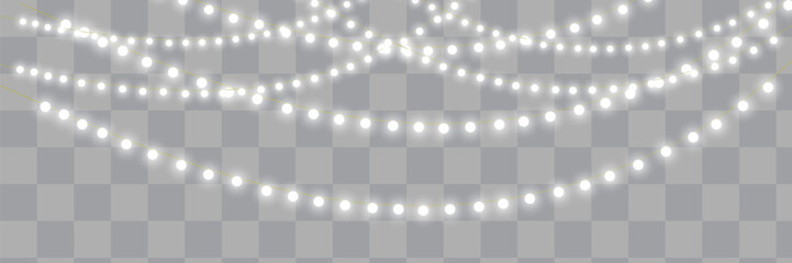 Christmas lights isolated on transparent background. Xmas glowing garland