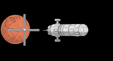 Futuristic spacecraft approaches the vibrant red planet Mars, symbolizing exploration and the dawn of a new space age for humanity's expansion into the cosmos.