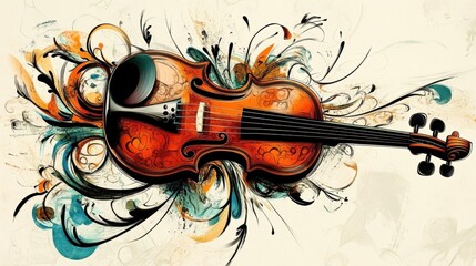 Illustration violin colorful abstract design center image its of note key