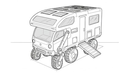 Innovative off-road camper van concept featuring solar panels and rugged tires for ultimate adventure travel and off-grid living exploration
