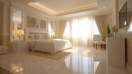 Fototapeta premium Stylish bedroom adopts modern classic design in sophisticated layout