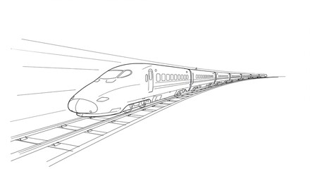 Sleek, modern high-speed train speeding along tracks, evoking a sense of rapid transit and future travel possibilities