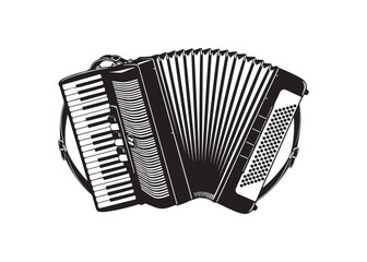 Vector art of accordion musical instrument in black and white