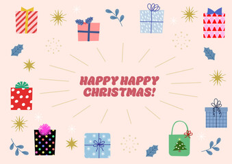 シンプル手描きのかわいいクリスマスプレゼントのイラスト背景素材
