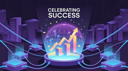 Digital Visualization of Success with Graphs and Cityscape Background