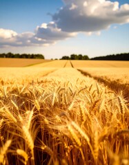 Golden wheat field under a partly cloudy sky (1)