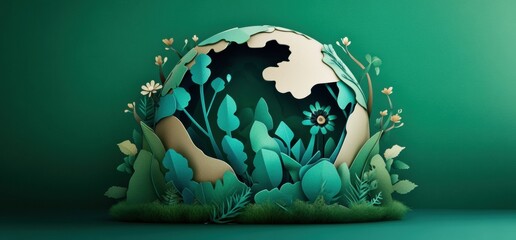 Digital illustration spherical object green background appears to world paper cute