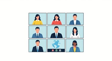 Virtual meeting or conference call with diverse team members.