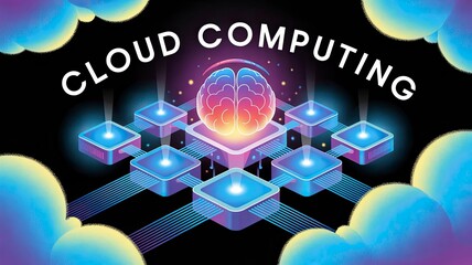 Creative Illustration of Cloud Computing Concept with Brain Imagery