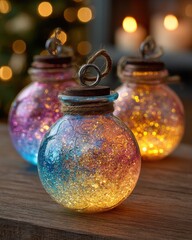 Colorful Glass Ornaments with Twinkling Lights for Holiday Decor