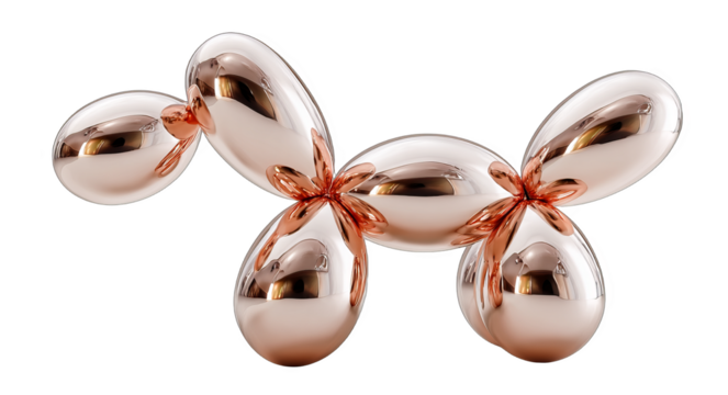A shiny metallic balloon dog sculpture featuring a reflective surface, showcasing modern and artistic design.