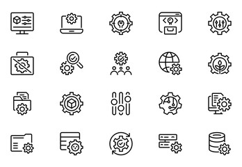 Configuration outline icon set. Included machine, repair, service, maintenance, configuration. Thin outline icons pack. Vector illustration