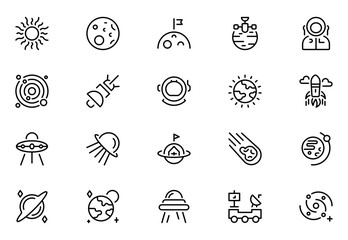 Cosmos outline icon set. Pack of astronomy, asteroid, planet, space, universe and more. Thin outline icons pack. Vector illustration