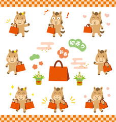 紙袋を持ったうま（無地）_初売りPOPイラストセット