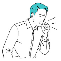 咳き込んでいる男性の線画イラスト,体調不良,風邪,感染症,病気,予防