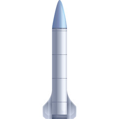 Detailed Illustration of a White and Light Blue Cartoon Style Rocket Ship with Fins and a Pointed Nose Cone Against a Transparent Background