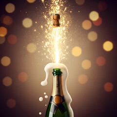 Popping Champagne Bottle with Sparkling Celebration Festive Concept