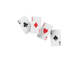 Playing Cards Scattered on Black  on white background