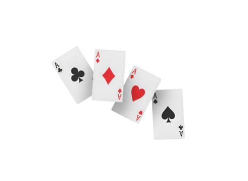 Playing Cards Scattered on Black  on white background