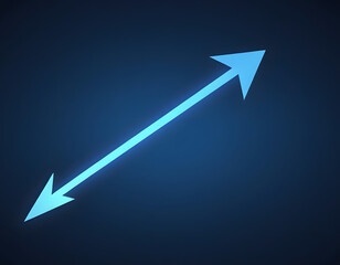 Abstract blue arrow glowing with lighting and line grid on a blue background, technology hi-tech concept. A Background with copy space.