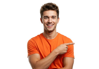 Man pointing to the side isolated on transparent background