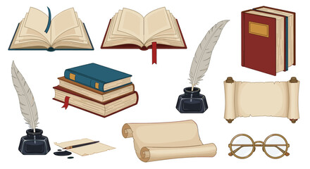 A collection of vintage writing and reading tools for literary pursuits.