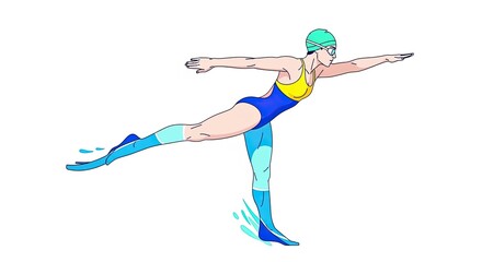 Dynamic illustration of a swimmer in a powerful balanced pose ready for action.