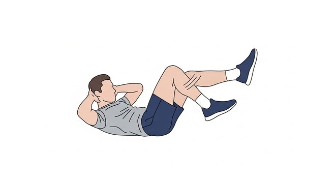 Man doing crunches exercise on the floor fitness workout illustration.