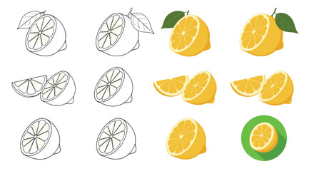 Simple cartoon illustrations of sliced lemons in various arrangements.