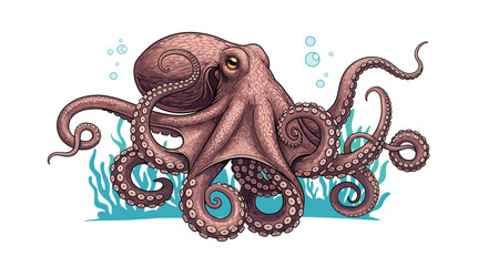 Naklejka premium An intricate pixel art illustration of a large octopus with its tentacles spread out.