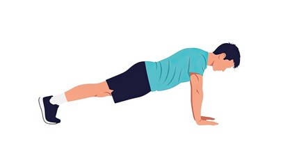 Man in pushup position full body workout strength training fitness exercise.