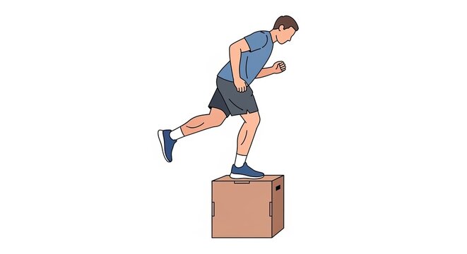 Man performing a box jump exercise for athletic training and fitness.