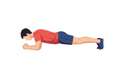 Obraz premium Man performing a plank exercise on a white background focusing on core strength and fitness.