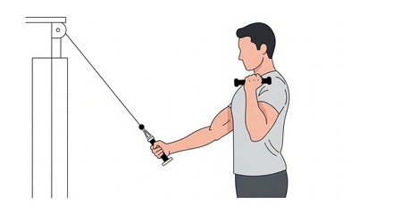 Man performing cable bicep curl exercise for arm strength.