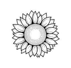 Vector art of black and white line drawing of a sunflower