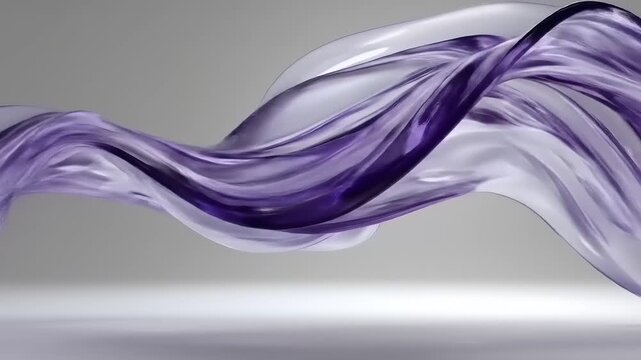 A dynamic, flowing, translucent purple fabric against a gray gradient backdrop, smooth light play