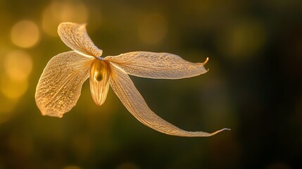 A floating seed pod with delicate wings, hovering in the air like a jellyfish