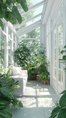 A room with a couch and a lot of plants