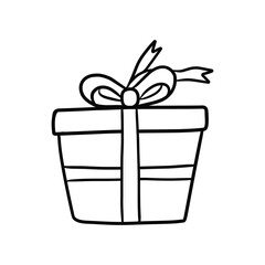 Gift Box with Ribbon and Bow Line Art
