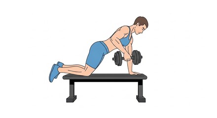 Woman Performing Dumbbell Row Exercise on Bench for Strength Training.