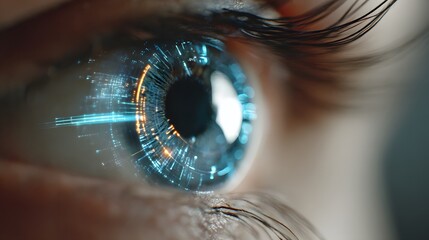 Digital overlay displays data flowing within a human eye.