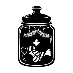 Christmas Candy Jar Silhouette with Pine Sprig and Bow.
