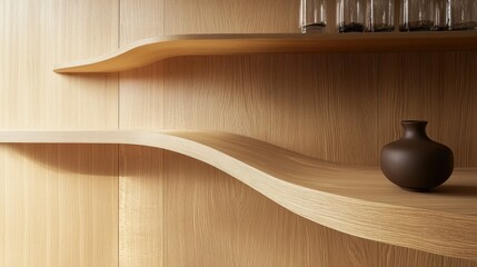 A vase and a shelf in a room