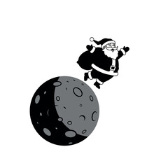 Santa Claus flying next to the moon.
