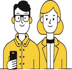 business man and woman in office using phone