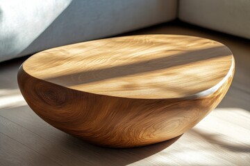A wooden bowl on a table in a room