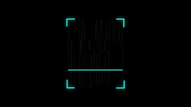Abstract scanner icon animation. Cyan color QR Code Scan technology animation on black background. 