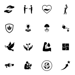 Corporate Social Responsibility (CSR) and Humanitarian Icons Set. Charity, Volunteering, Community, and Ethical Business Concepts.