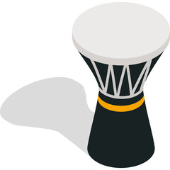 Djembe Drum With White Playing Surface And Black Body With Golden Accent On Transparent Background